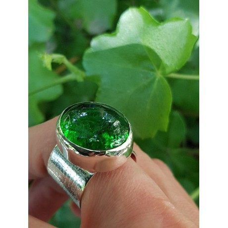 Sterling silver ring and green glass, Bijuterii de argint lucrate manual, handmade