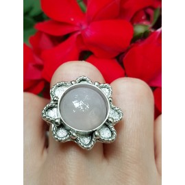 Sterling silver ring and natural quartz Cloudy Pink