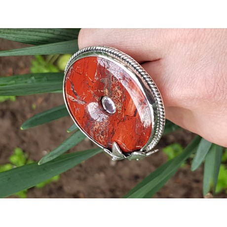 Sterling silver ring and natural jasper Red Beacon, Bijuterii de argint lucrate manual, handmade