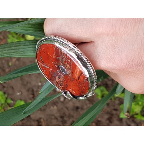 Sterling silver ring and natural jasper Red Beacon, Bijuterii de argint lucrate manual, handmade