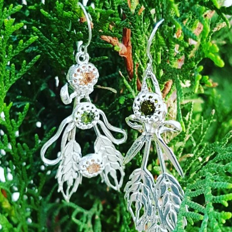 Sterling silver earrings and peridote Spice More & Tender Dismorphia, Bijuterii de argint lucrate manual, handmade