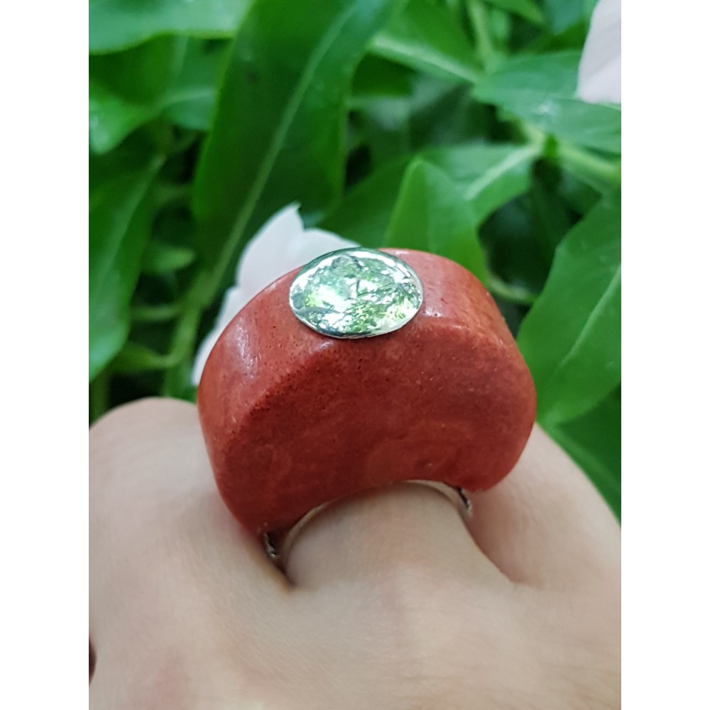 Sterling silver ring with natural coral stone TotheTop