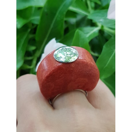 Sterling silver ring with natural coral stone TotheTop, Bijuterii de argint lucrate manual, handmade