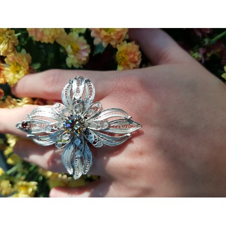 Sterling silver ring and citrine FlowerServing, Bijuterii de argint lucrate manual, handmade
