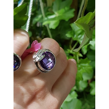Sterling silver ring and crystal PurpleBirdie, Bijuterii de argint lucrate manual, handmade