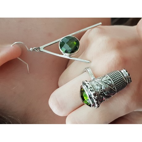 Sterling silver ring and crystals GreenLanterns, Bijuterii de argint lucrate manual, handmade