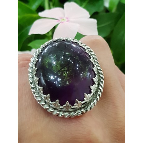 Large Sterling Silver ring and natural amethyst SmoothMauves, Bijuterii de argint lucrate manual, handmade