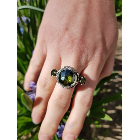 Sterling silver ring and peridote Three times Lucky, Bijuterii de argint lucrate manual, handmade