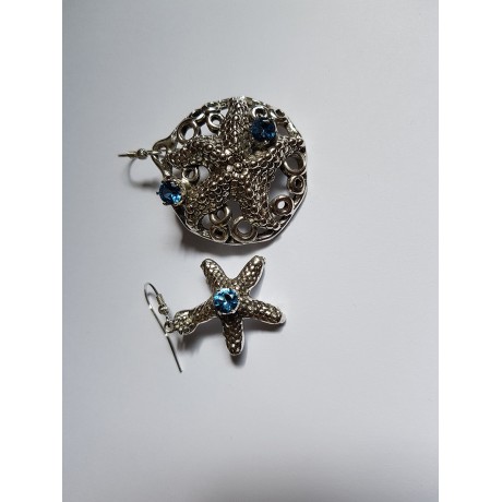 Sterling silver earrings and aquamarines StayMariner, Bijuterii de argint lucrate manual, handmade