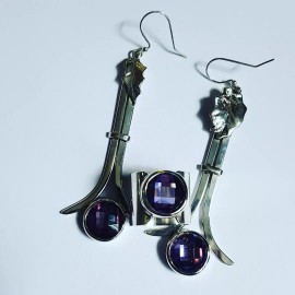 Sterling silver earrings and crystals Long Fare, Bijuterii de argint lucrate manual, handmade