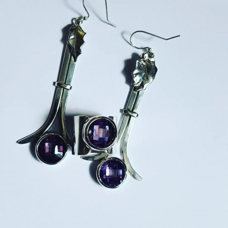 Sterling silver earrings and crystals Long Fare, Bijuterii de argint lucrate manual, handmade