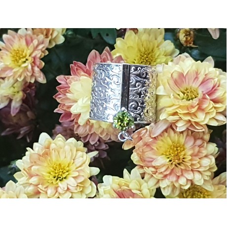 Sterling silver, 14kgold and peridote ring Green Honey, Bijuterii de argint lucrate manual, handmade