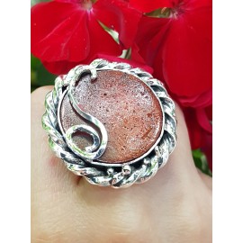 Sterling silver ring with natural coral stone Fierce&Red