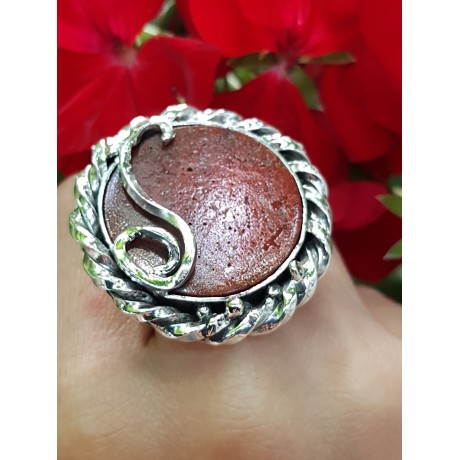 Sterling silver ring with natural coral stone Fierce&Red, Bijuterii de argint lucrate manual, handmade