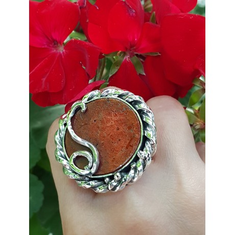 Sterling silver ring with natural coral stone Fierce&Red, Bijuterii de argint lucrate manual, handmade