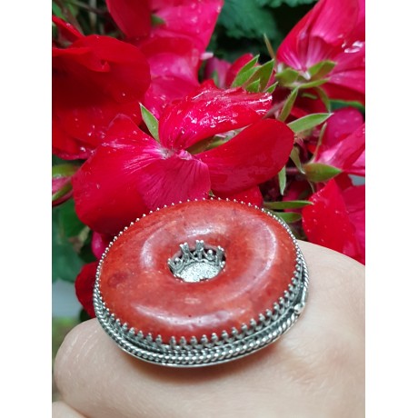 Sterling silver ring with red coral RedismyTotemColour, Bijuterii de argint lucrate manual, handmade