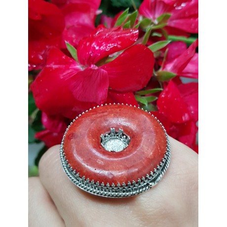 Sterling silver ring with red coral RedismyTotemColour, Bijuterii de argint lucrate manual, handmade