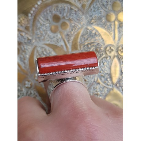 Sterling silver ring with natural jasper MidRed, Bijuterii de argint lucrate manual, handmade