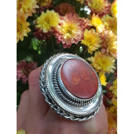 Sterling silver ring with natural coral stone RedSpin, Bijuterii de argint lucrate manual, handmade