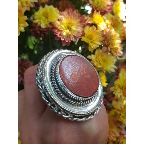 Sterling silver ring with natural coral stone RedSpin, Bijuterii de argint lucrate manual, handmade