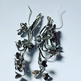 Silver floral earrings Love is loong bearing, Bijuterii de argint lucrate manual, handmade