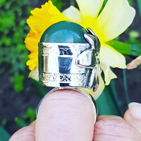 Sterling silver ring with natural aventurine stone Green Anthem, Bijuterii de argint lucrate manual, handmade