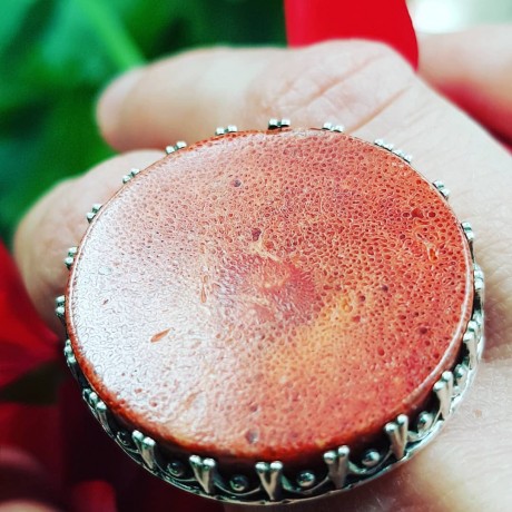 Sterling silver ring with natural coral stone Replete with Red, Bijuterii de argint lucrate manual, handmade
