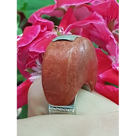 Sterling silver ring with natural coral stone ArchRed, Bijuterii de argint lucrate manual, handmade