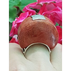 Sterling silver ring with natural coral stone ArchRed