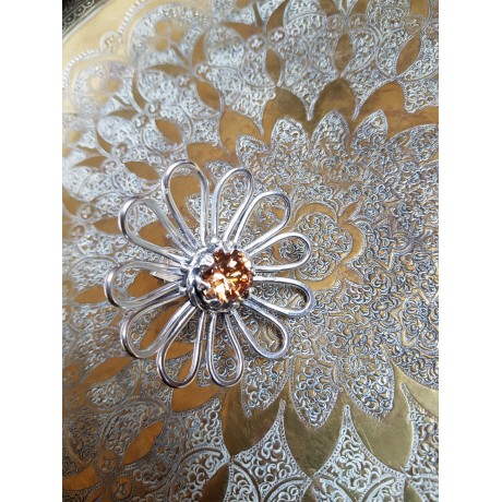 Sterling silver ring and citrine Flower Drama, Bijuterii de argint lucrate manual, handmade