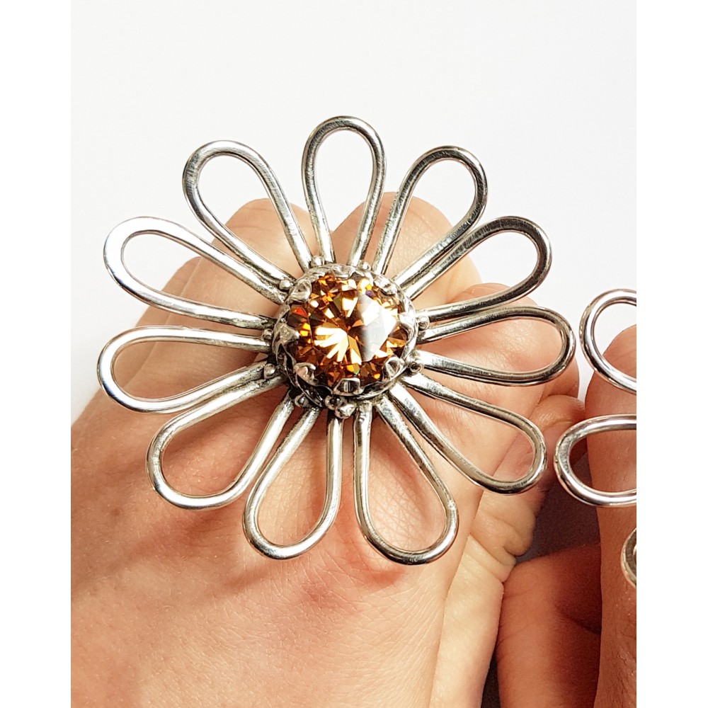 Sterling silver ring and citrine Flower Drama
