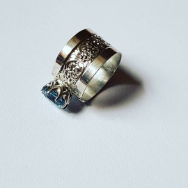 Sterling silver ring with natural Swarovski crystal LightBlue Leperchau, Bijuterii de argint lucrate manual, handmade