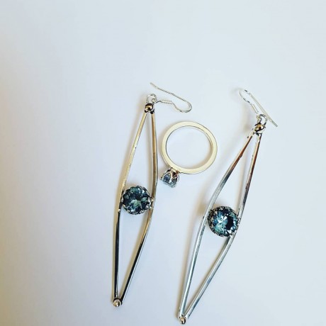 Sterling silver earrings and aquamarines, Bijuterii de argint lucrate manual, handmade