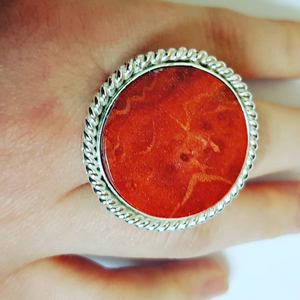 Sterling silver ring with natural coral stone Carmina