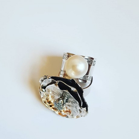 Sterling silver engagement ring with pearl WhiteandDice
