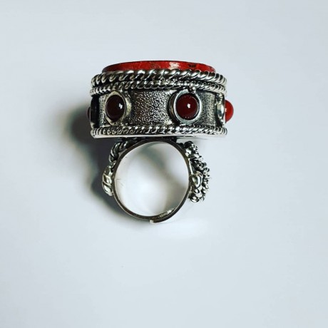 Large and Massive Sterling silver ring and carnelian and coral Core(for)Red, Bijuterii de argint lucrate manual, handmade