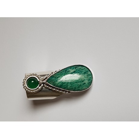 Handcrafted Sterling silver ring with Natural and agitated green amazon Hanging on green, Bijuterii de argint lucrate manual, handmade