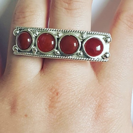 Sterling silver ring with natural carnelian Red Chloe, Bijuterii de argint lucrate manual, handmade