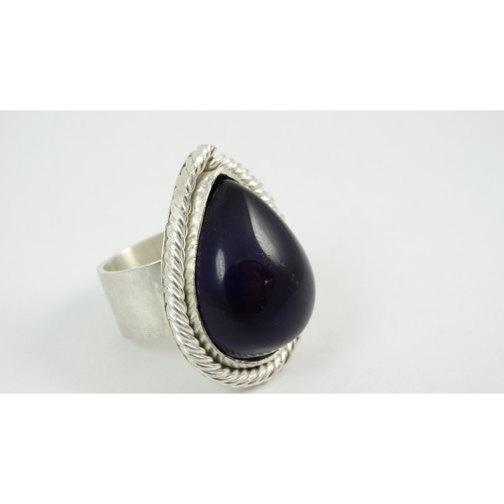 Sterling silver ring Guilded Love with large natural amethyst