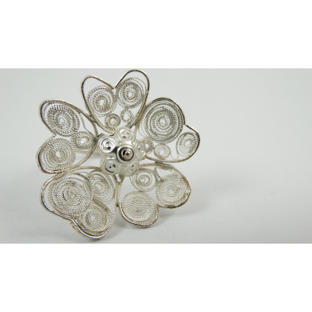 Sterling silver ring Fleur du Coeur with pure filigree