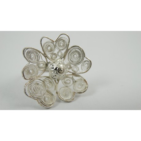 Sterling silver ring Fleur du Coeur with pure filigree, Bijuterii de argint lucrate manual, handmade