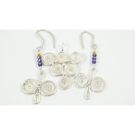 Sterling silver and pure filigree pendant Sweet Grapes, Bijuterii de argint lucrate manual, handmade