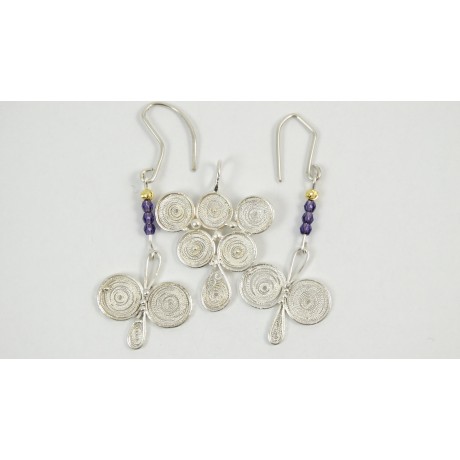Sterling silver and pure filigree pendant Sweet Grapes, Bijuterii de argint lucrate manual, handmade