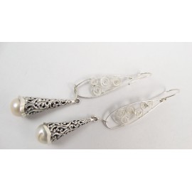 Sterling silver and pure filigree earrings L’Esprit du Plaisir, Bijuterii de argint lucrate manual, handmade