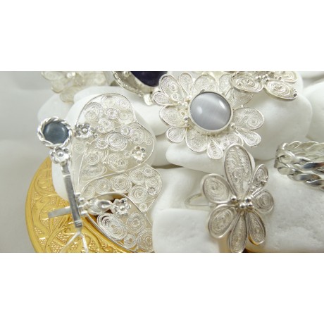 Sterling silver and pure filigree ring Fleur Couture, Bijuterii de argint lucrate manual, handmade