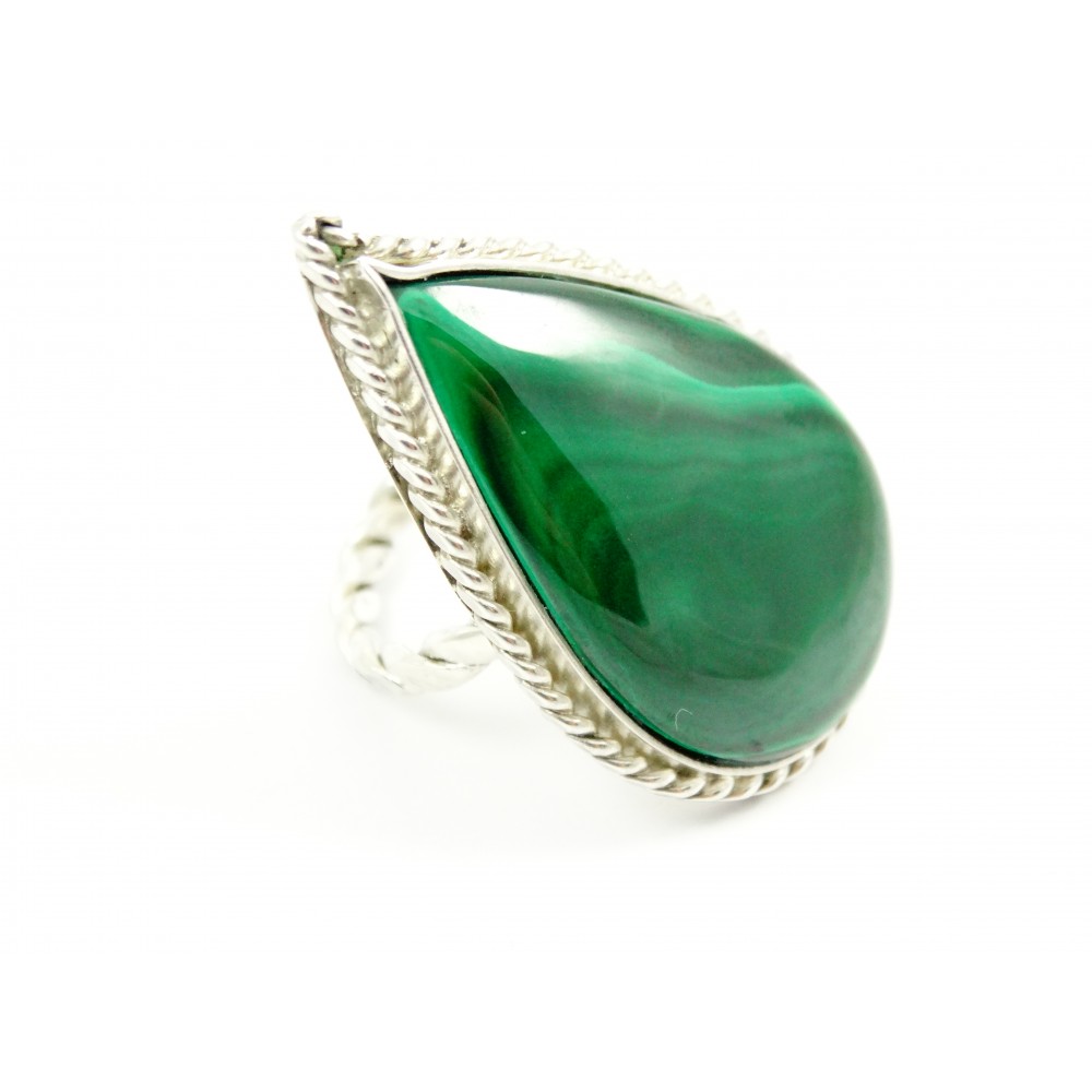 Large sterling silver ring OverGreens and Undertones with natural malachite