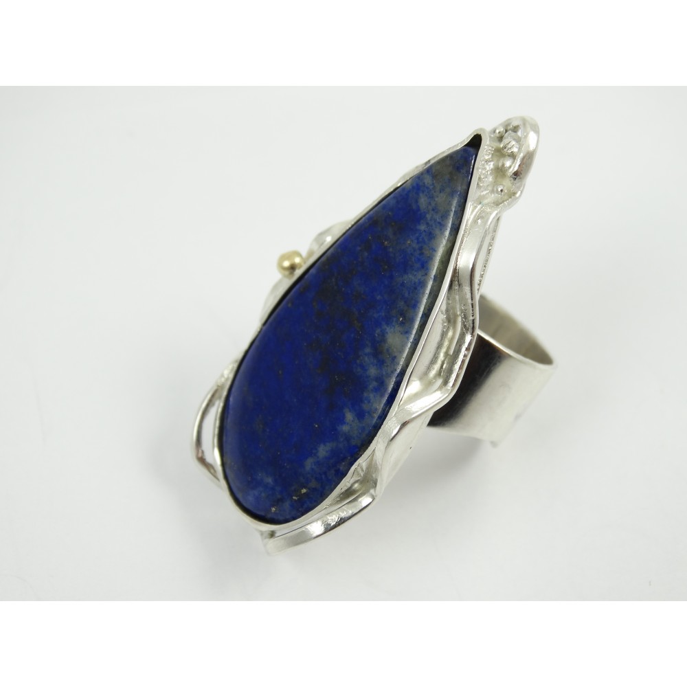 Unique Sterling silver ring with large natural lapislazuli Deepest Blues