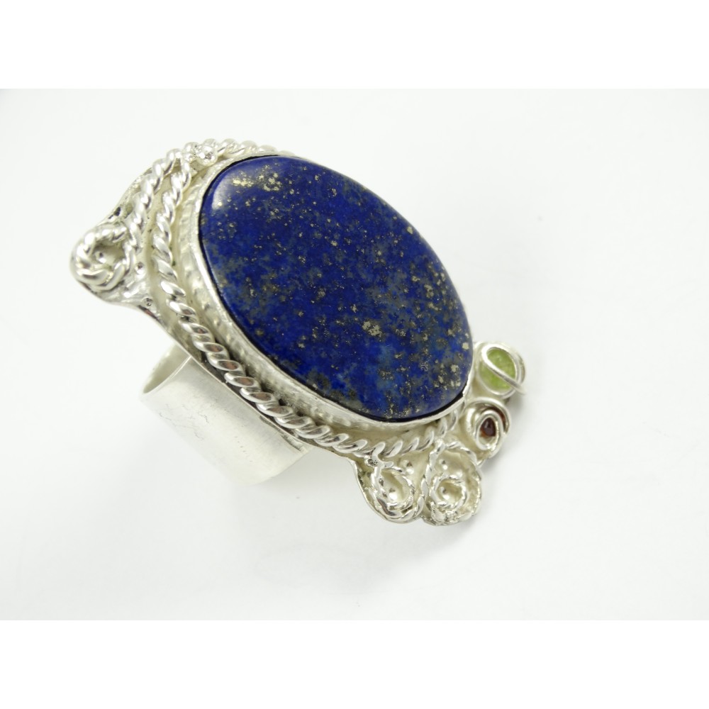 Sterling silver ring Amour Gourmand with large natural lapislazuli
