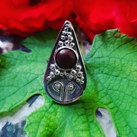 Sterling silver ring with natural jade, Bijuterii de argint lucrate manual, handmade
