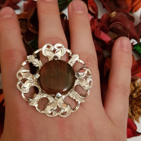 Sterling silver ring with dark brown agath, Bijuterii de argint lucrate manual, handmade